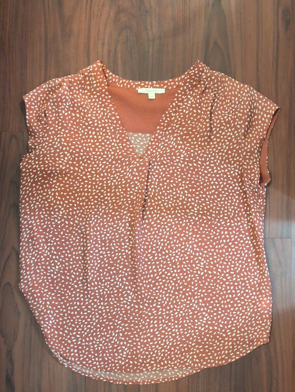 fun 2 fun Rust-Pink V-Neck Cap Sleeve Printed Blouse